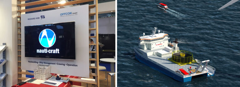 Senior executives of Nauti-Craft were delegates at the European Wind Energy Association’s (EWEA) “Offshore 2015” conference held in Copenhagen on March 10 to 12, 2015 where the Nauti-Craft technology was showcased to over 8,000 participants from 50 countries. German companies Offcon GMBH, a offshore consulting company, and Reederie NSB, a vessel operator, showcased a windfarm support business model that incorporated the use of Nauti-Craft’s 12.5 meter “daughter craft’ concept to service wind farms. The support model displayed by Offcon showed the Nauti-Craft vessel that could dock onto the rear of a 60 meter catamaran mother ship. nauti_craft_at_offcon Nauti-Craft Managing Director Ken Johnsen stated after returning from the conference; “ I was very pleased to see the level of exposure given to the Nauti-Craft technology and a means to provide an improved crew transfer solution to wind farm operators. During 2014 there was a 20% increase in the number of wind turbines installed in European waters taking the number to over 2500 turbines. This rate of growth is expected to continue in coming years with a proportionate increase in the number of vessels required to service and support these turbines. Based on the level of interest expressed from major operators in this market Nauti-Craft believes it can play a large role in the market.” Nauti-Craft’s had previously received strong interest from the wind farm industry due to the support of UK based Carbon Trust that contributed financially to the development of a 8.5 meter “2Play” demonstrator vessel which was unveiled to the industry at the Seaworks 2014 in Southampton UK last June. Mr Johnsen commented – “the exposure at Seaworks carried over to the Copenhagen conference where a wide part of the Company’s target audience had knowledge of the Nauti-Craft technology. This led to some very productive commercial discussions with key participants in the industry.”